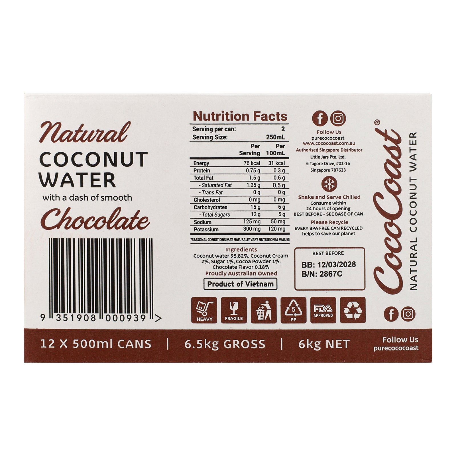 CocoCoast Chocolate Coconut Water 500ml | Smooth Cocoa Hydration