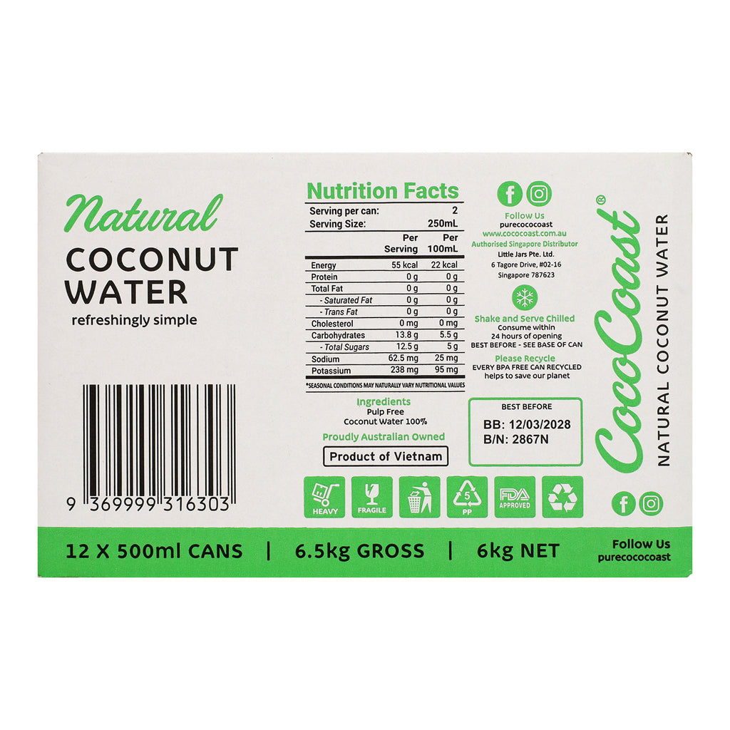 CocoCoast Natural Coconut Water 500ml | Pure Young Coconut Hydration