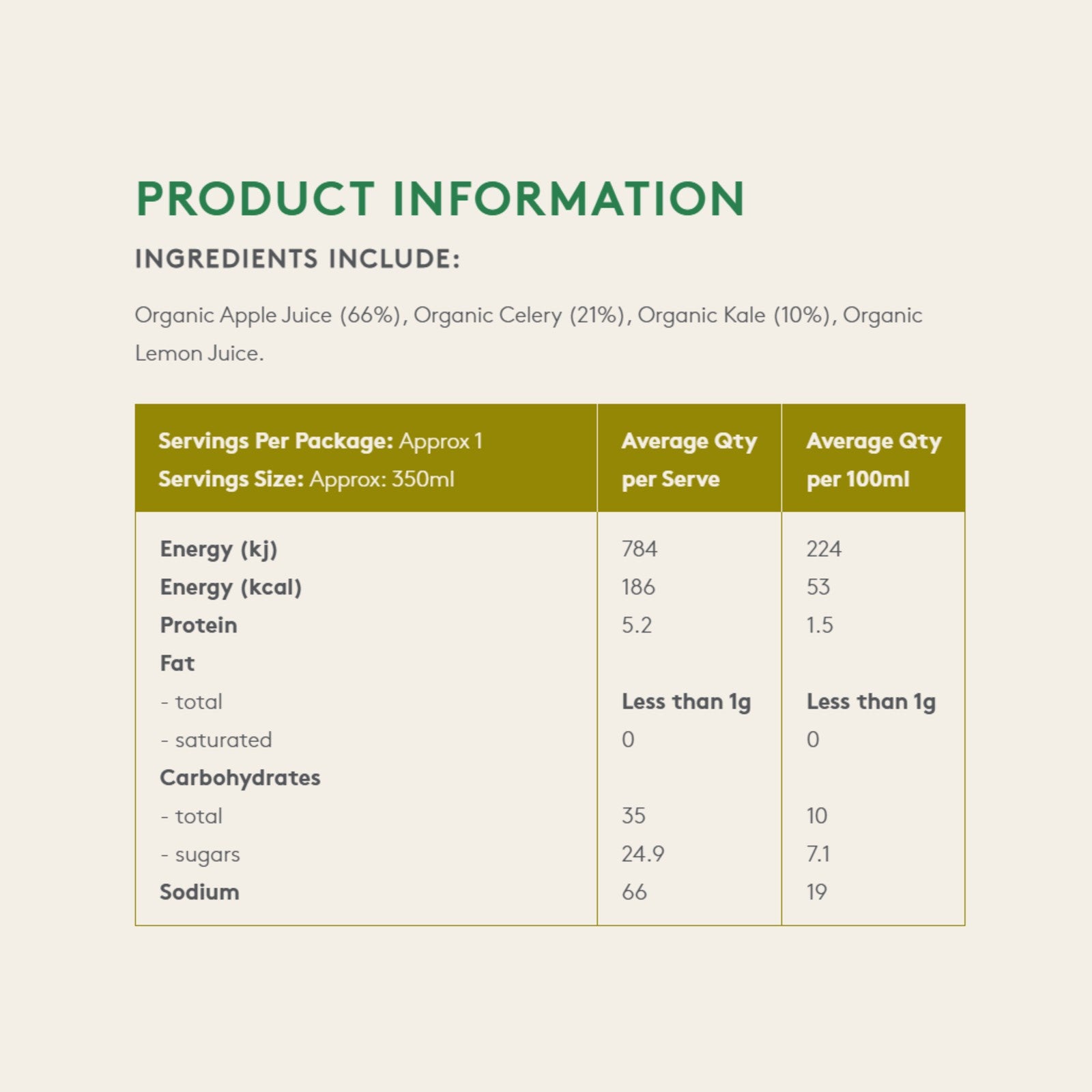 Australian Organic Food Co. Green Blend Juice 350ml
