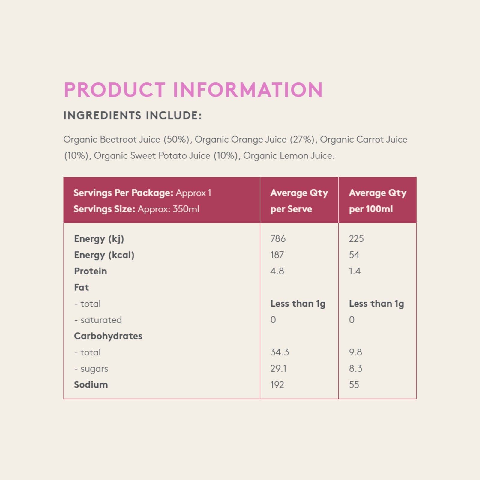 Australian Organic Food Co. Purple Blend Juice 350ml