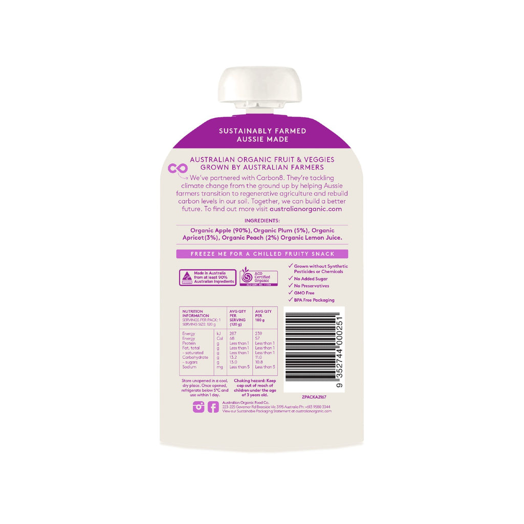 Australian Organic Food Co. Apple, Plum, Apricot & Peach Fruit Puree 120g