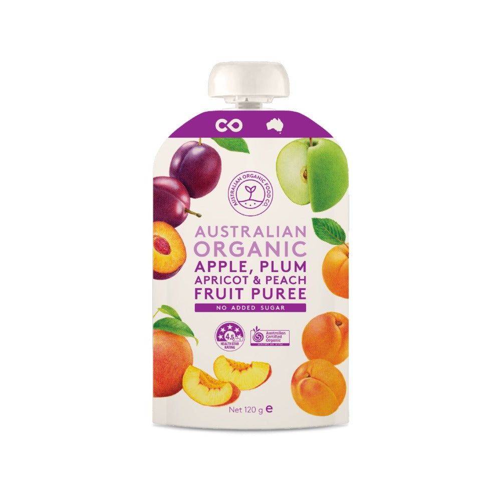 AOFC Apple Plum Apricot Peach Puree 120g Front
