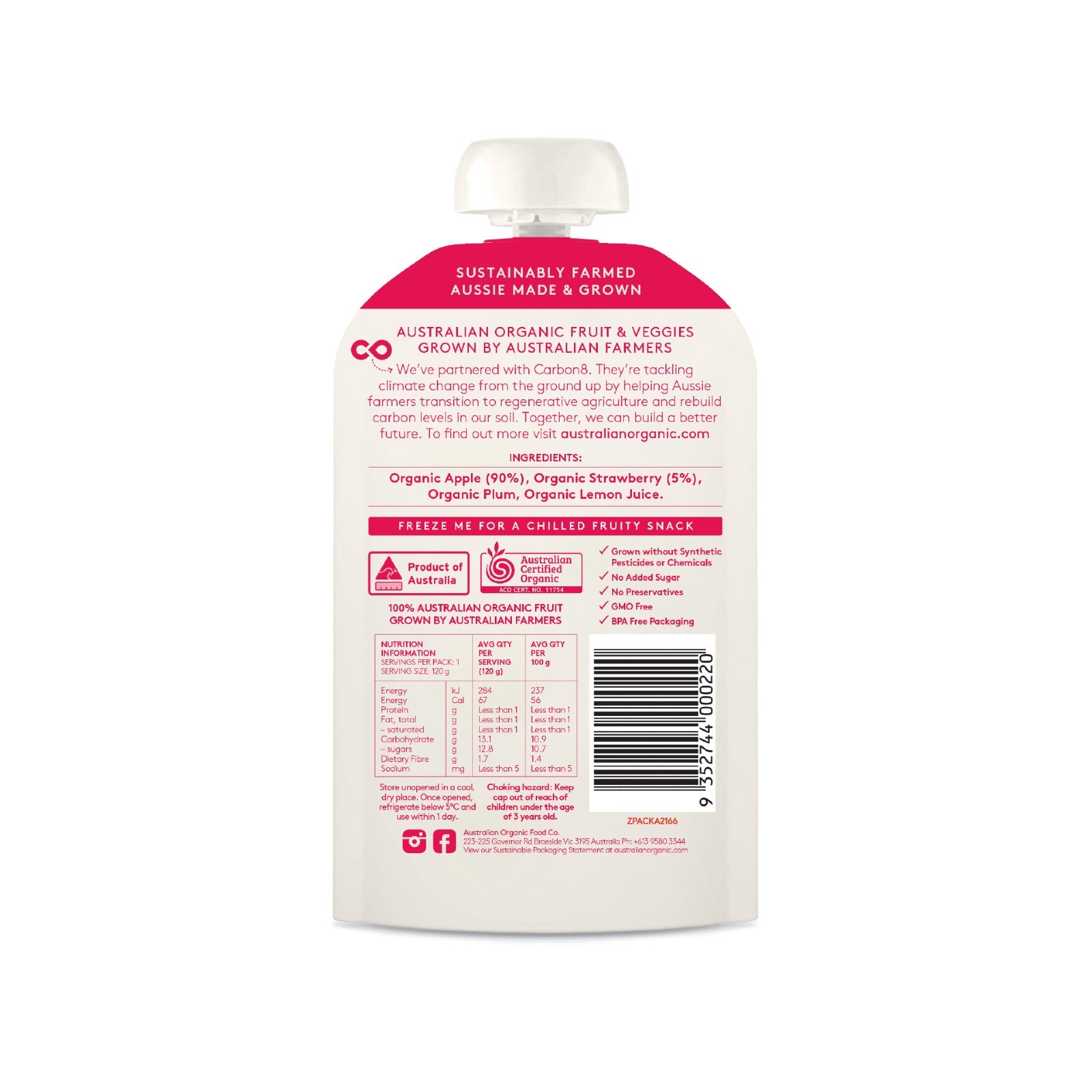 Australian Organic Food Co. Apple & Strawberry Fruit Puree 120g