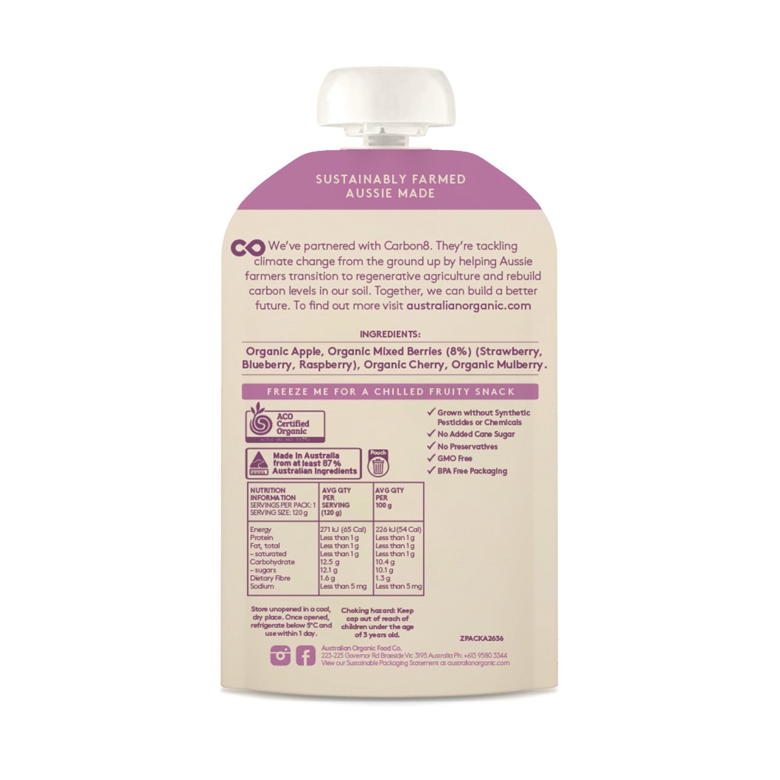 Australian Organic Food Co. Mixed Berry Fruit Puree 120g