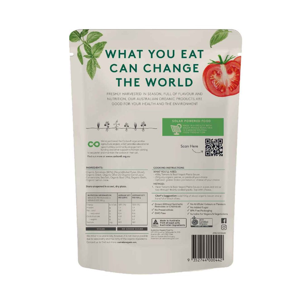 Australian Organic Food Co Tomato Basil Napoli Sauce 400g