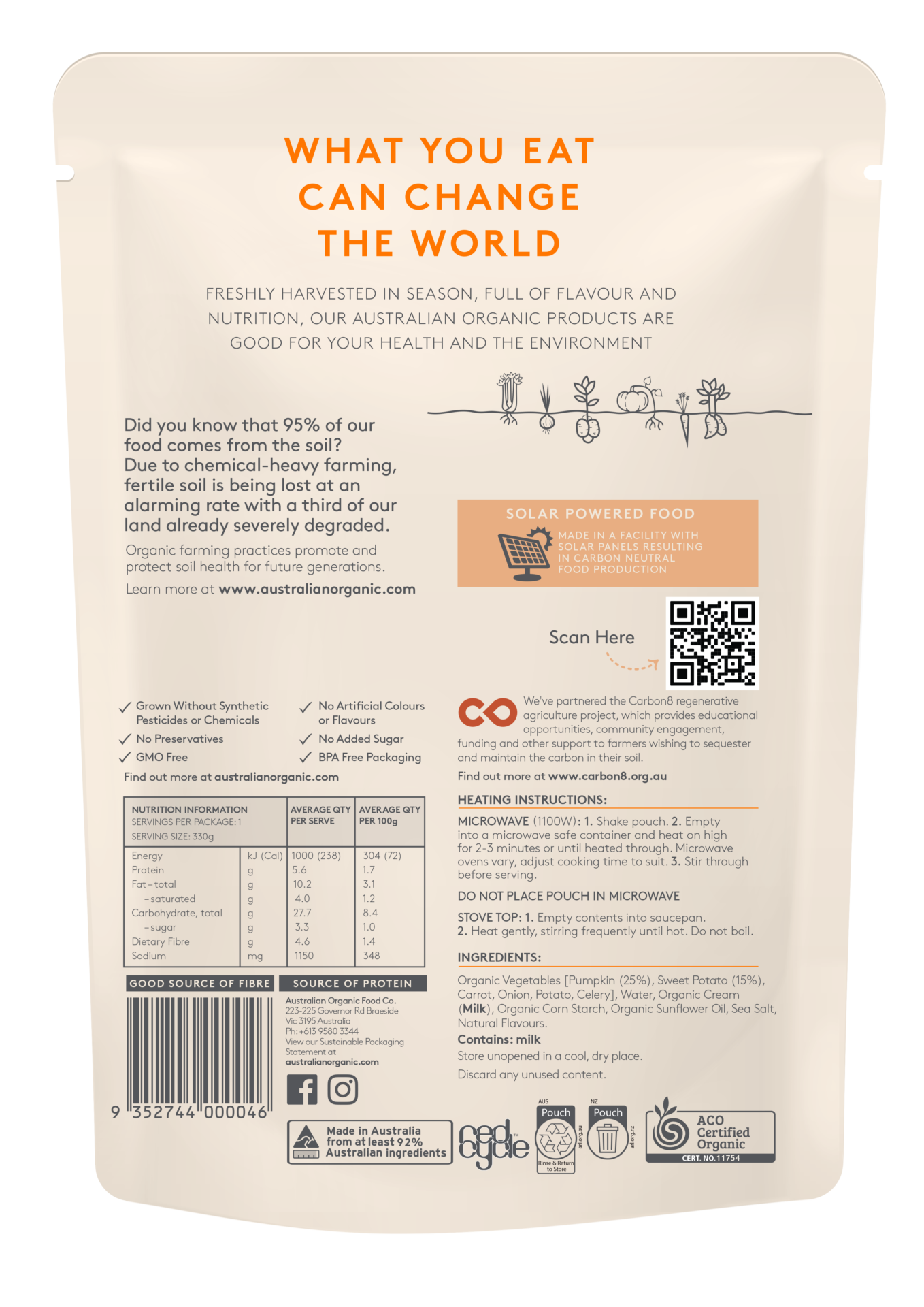 Australian Organic Food Co. Roast Pumpkin & Sweet Potato Soup 330g