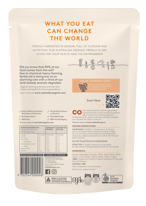 Australian Organic Food Co. Roast Pumpkin & Sweet Potato Soup 330g