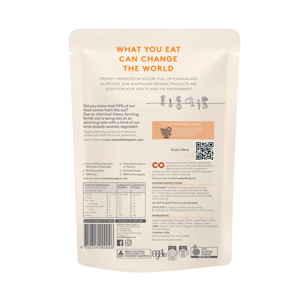 Australian Organic Food Co Roast Pumpkin Sweet Potato Soup 330g