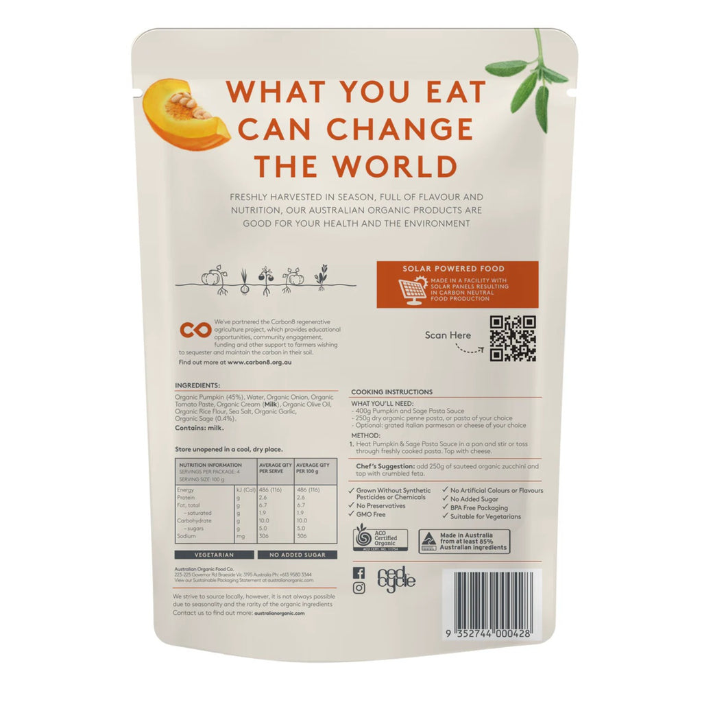 Australian Organic Food Co. Pumpkin  & Sage Pasta Sauce 400g