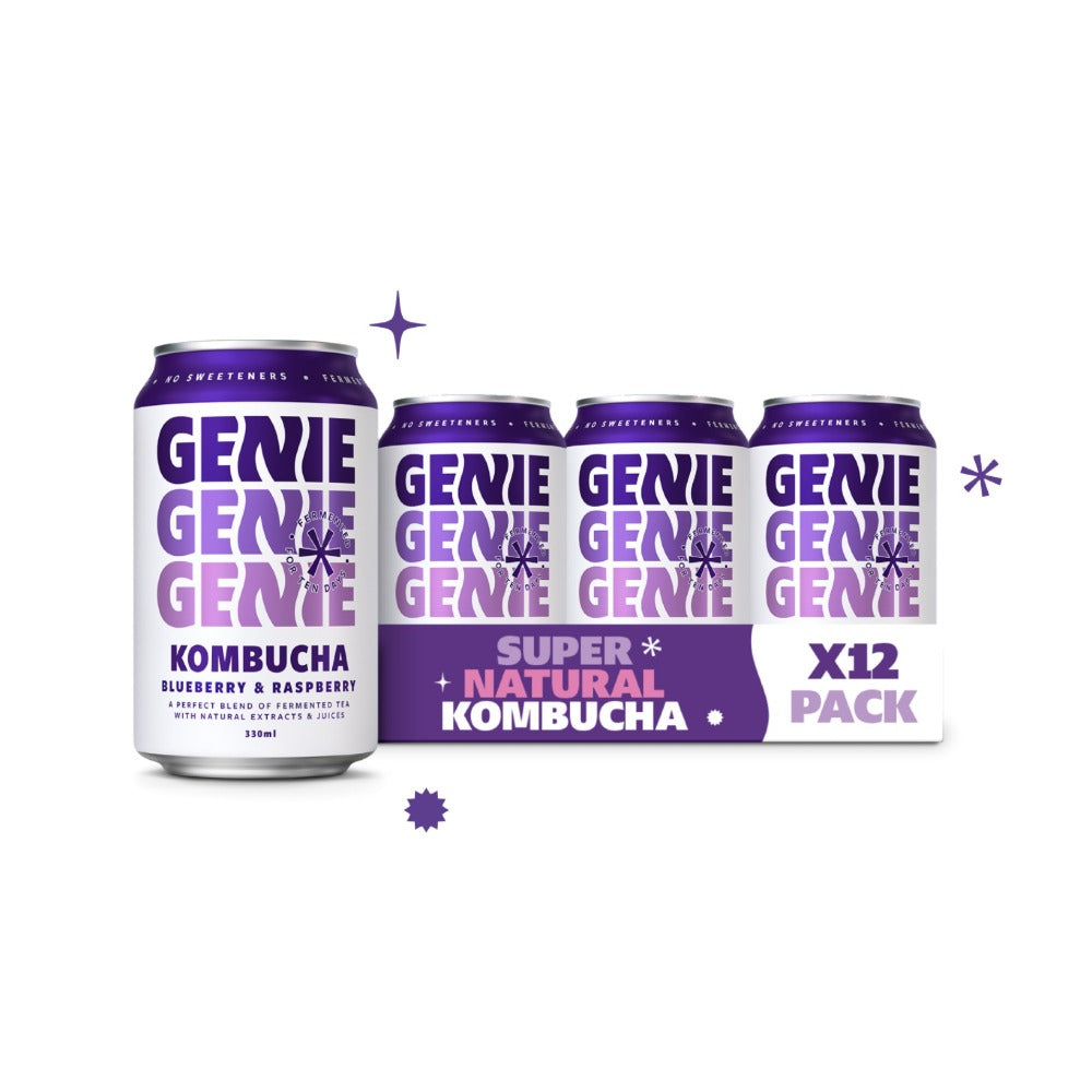 Genie Blueberry Raspberry Kombucha 330ml 12 Pack