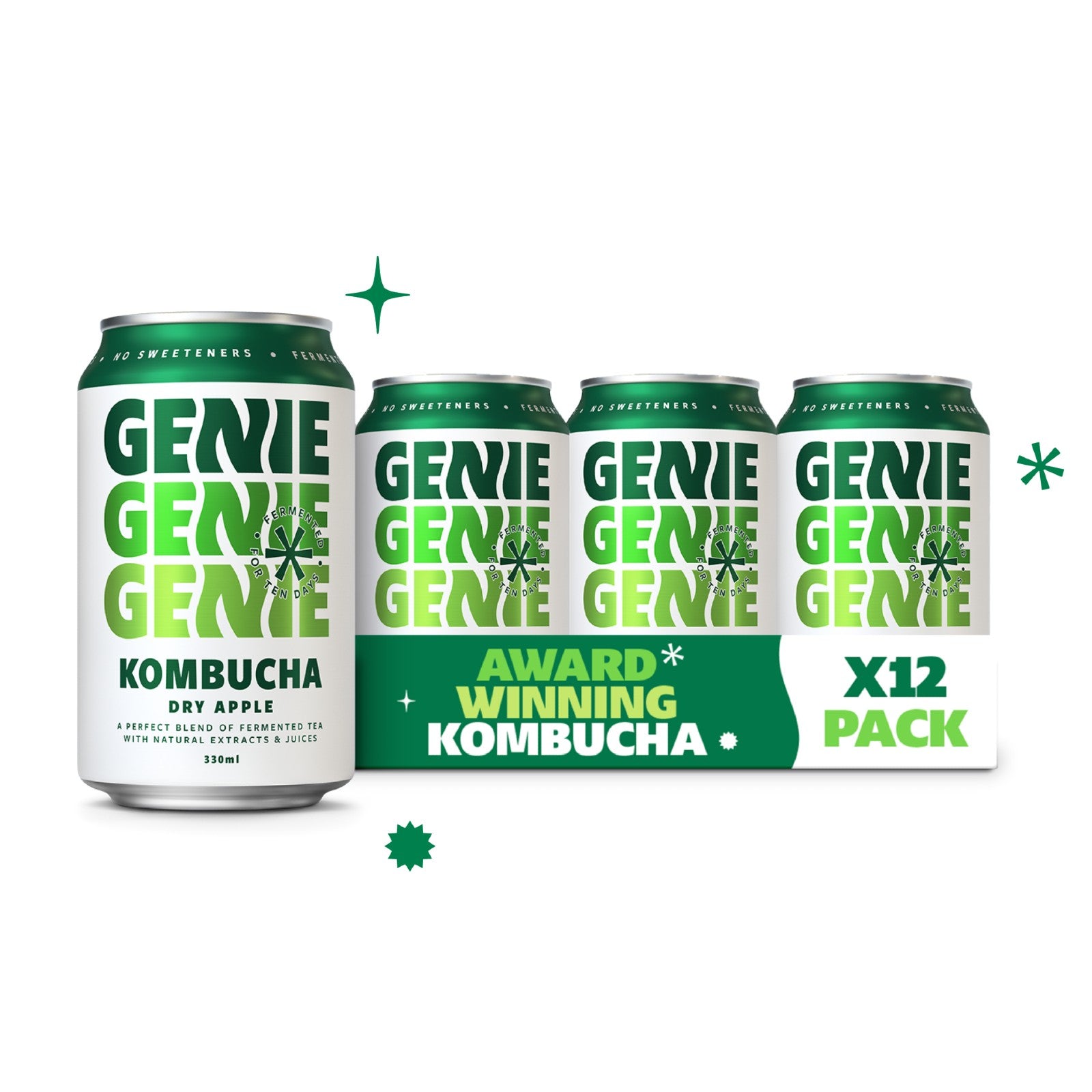 Genie Kombucha Dry Apple (330ml x 12)