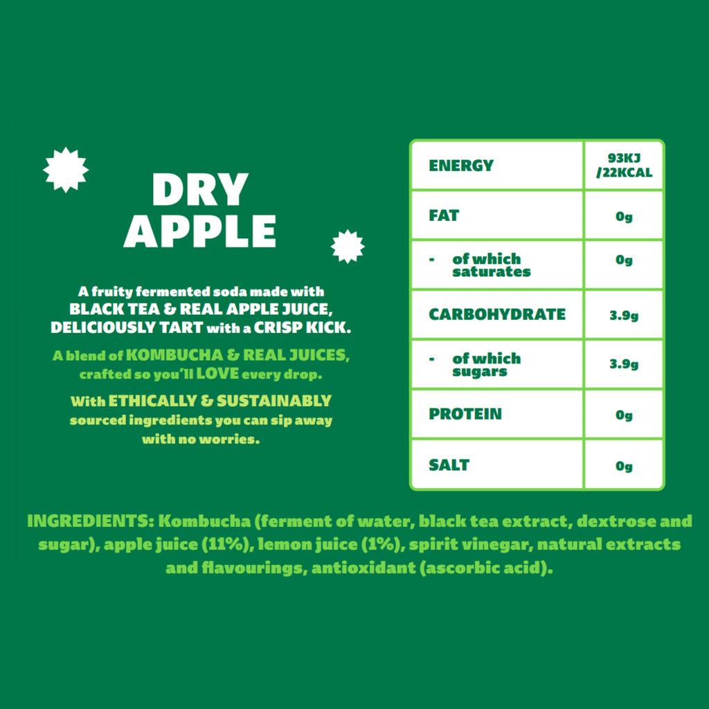 Genie Kombucha Dry Apple (330ml x 12)