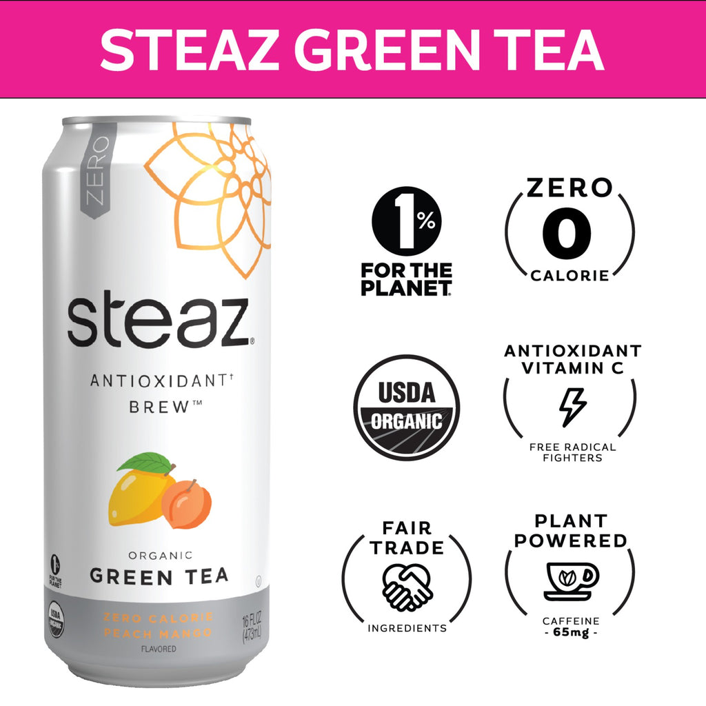 Steaz Organic Zero Calorie Peach Mango Iced Green Tea 473ml