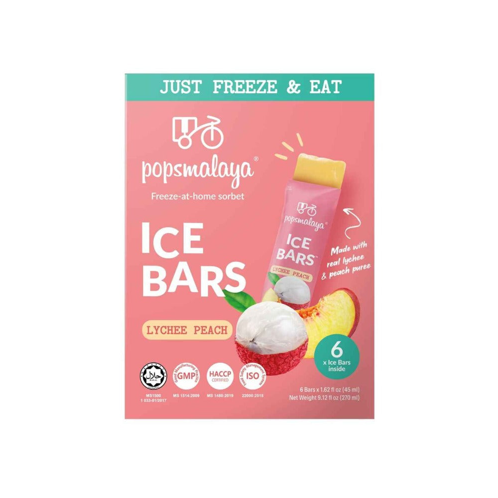 Popsmalaya Ice Bars Lychee Peach (45ml x 6 bars)