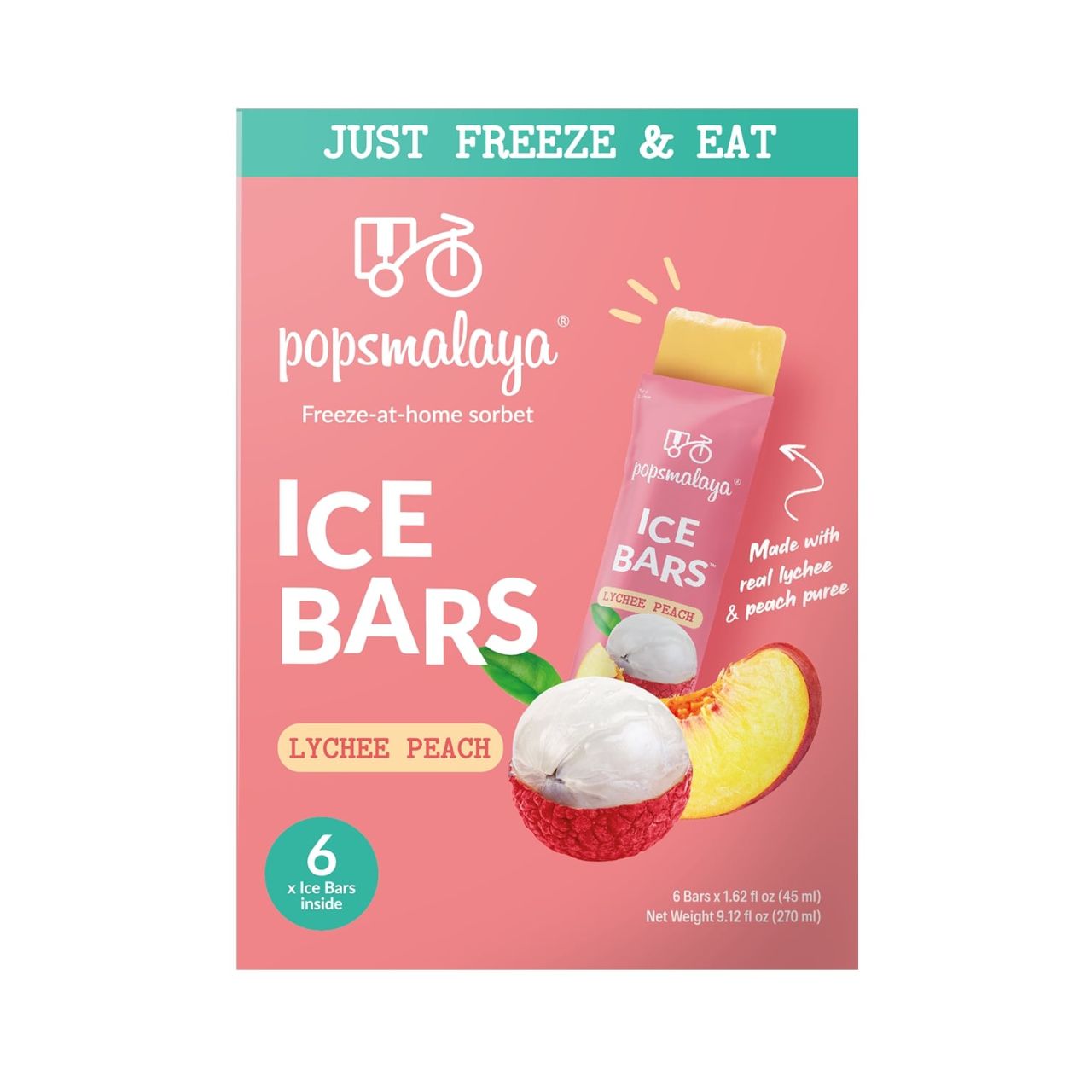 Popsmalaya Ice Bars Lychee Peach (45ml x 6 bars)
