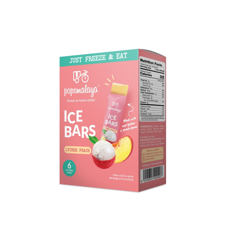 Popsmalaya Ice Bars Lychee Peach (45ml x 6 bars)