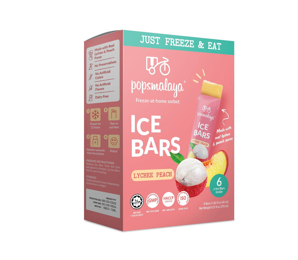 Popsmalaya Ice Bars Lychee Peach (45ml x 6 bars)