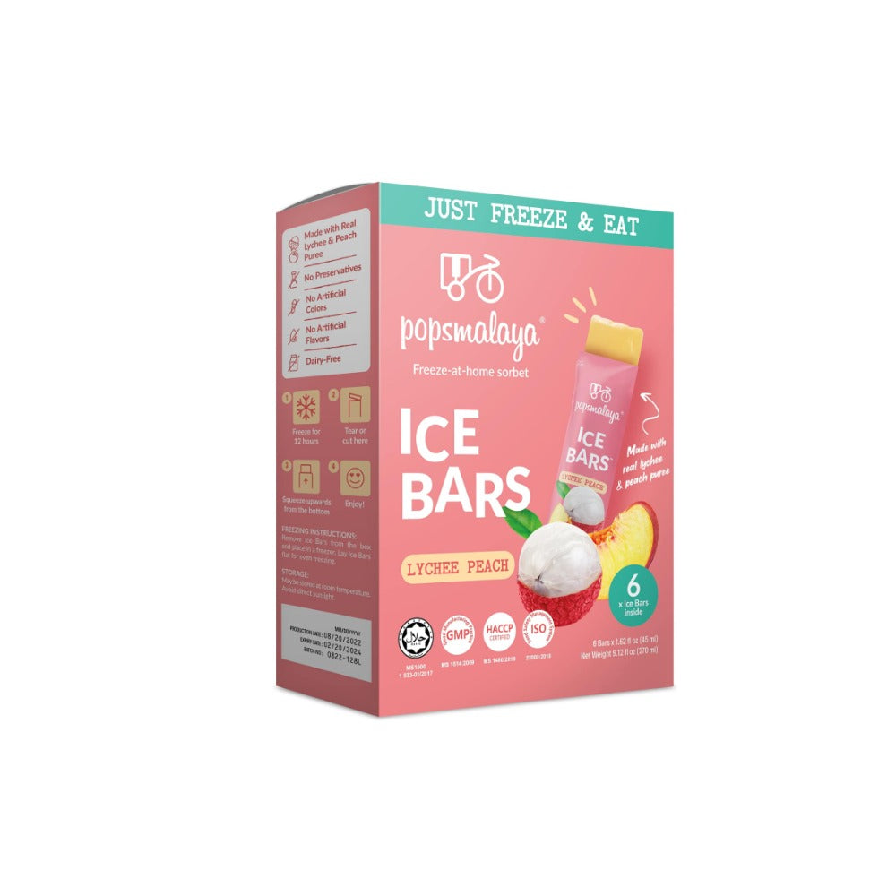 Popsmalaya Ice Bars Lychee Peach (45ml x 6 bars)