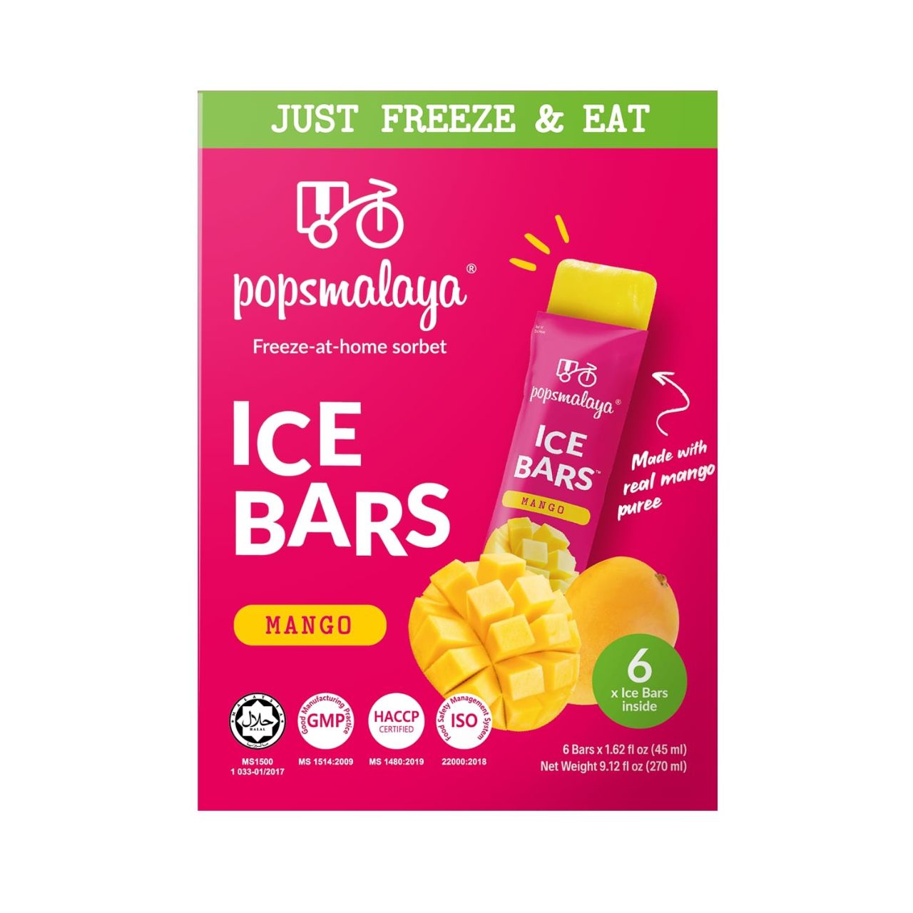 Popsmalaya Ice Bars Mango (45ml x 6 bars)
