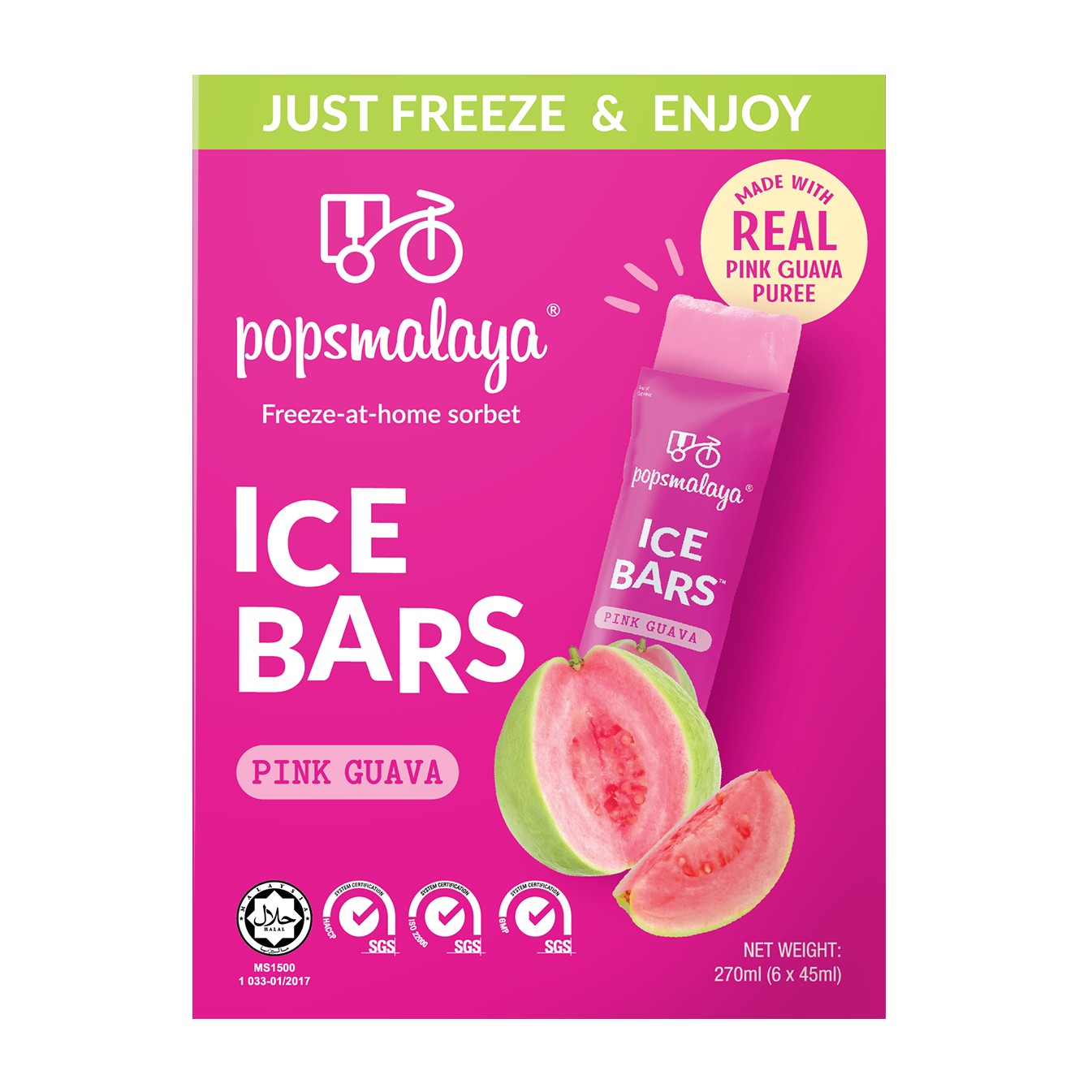 Popsmalaya Ice Bars Pink Guava (45ml x 6 bars)