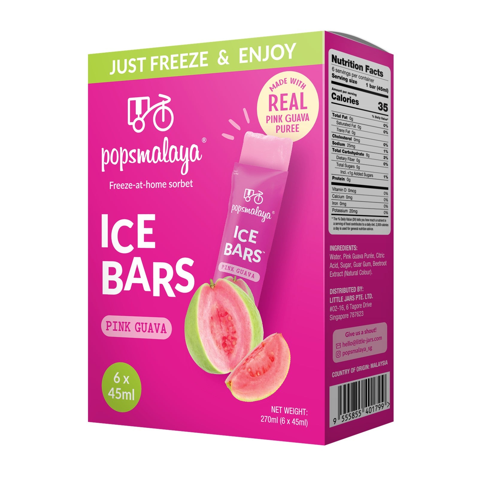 Popsmalaya Ice Bars Pink Guava (45ml x 6 bars)