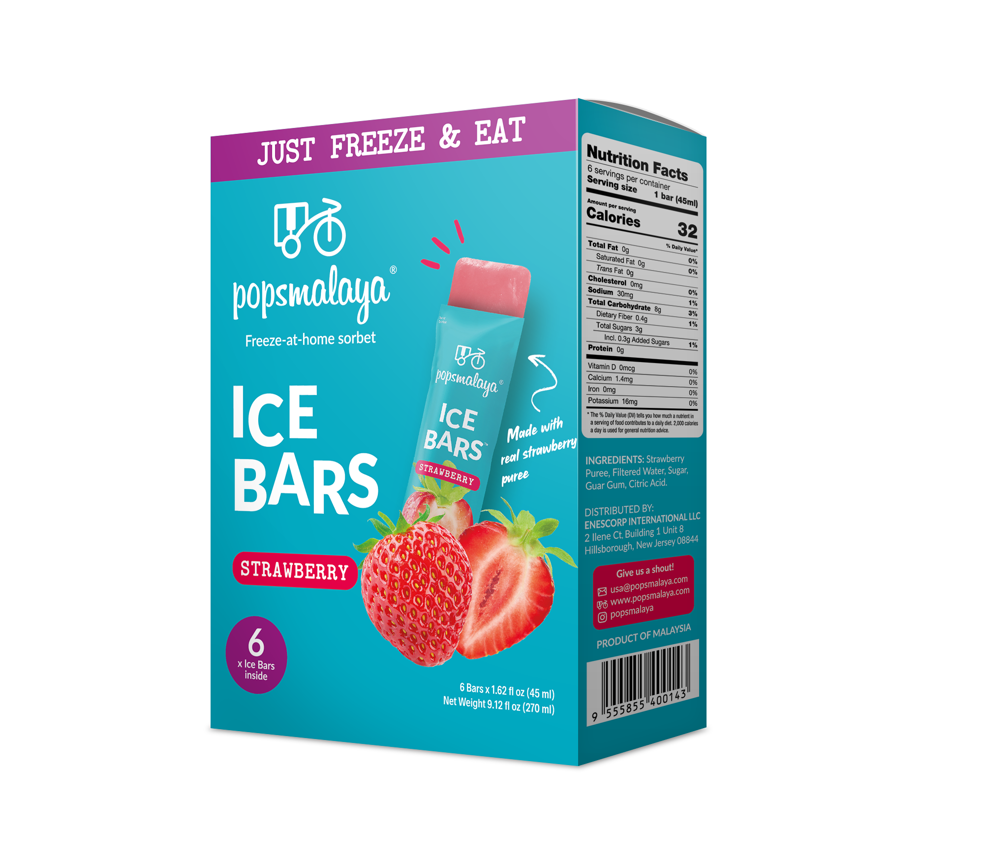 Popsmalaya Ice Bars Strawberry (45ml x 6 bars)