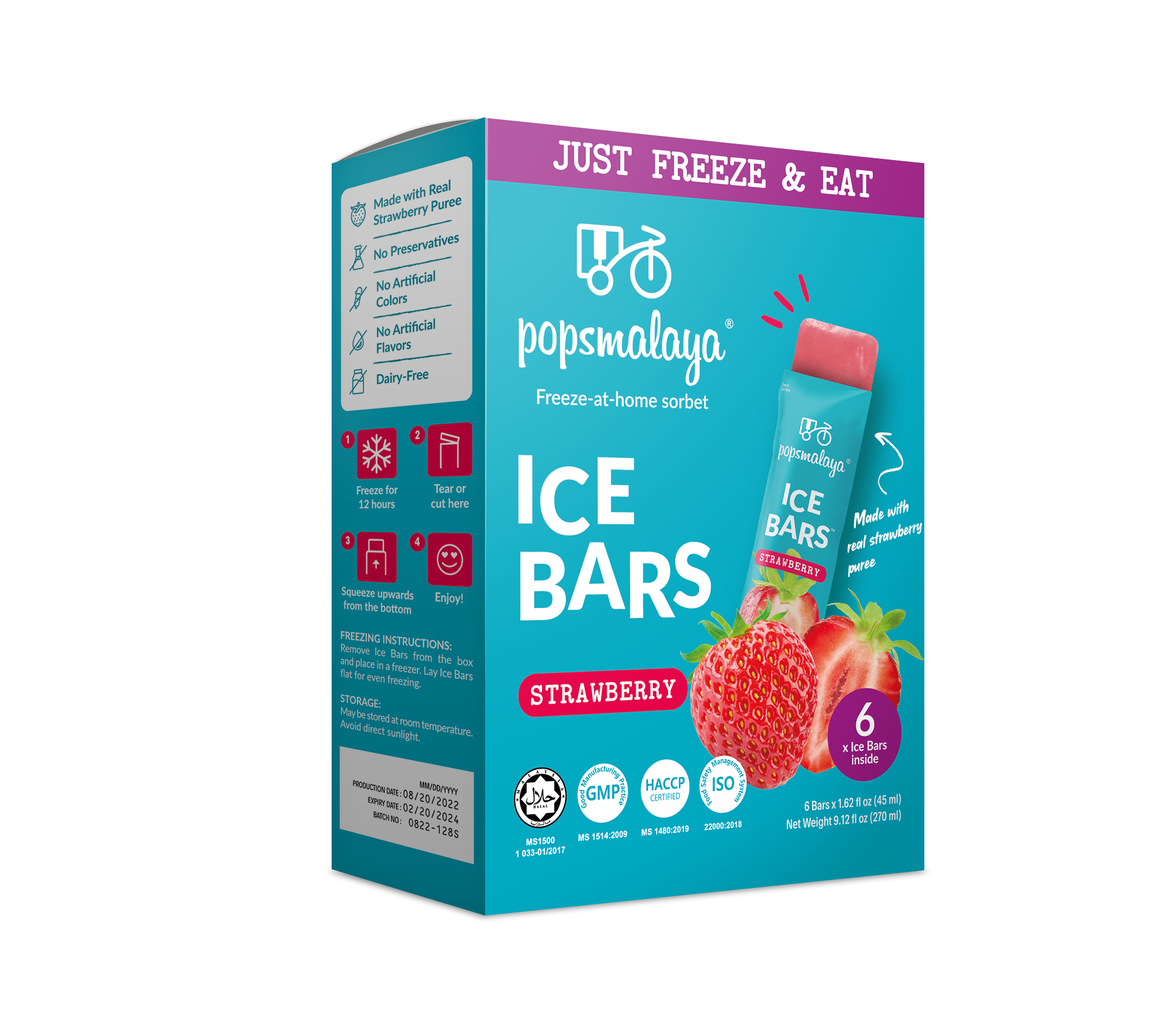 Popsmalaya Ice Bars Strawberry (45ml x 6 bars)
