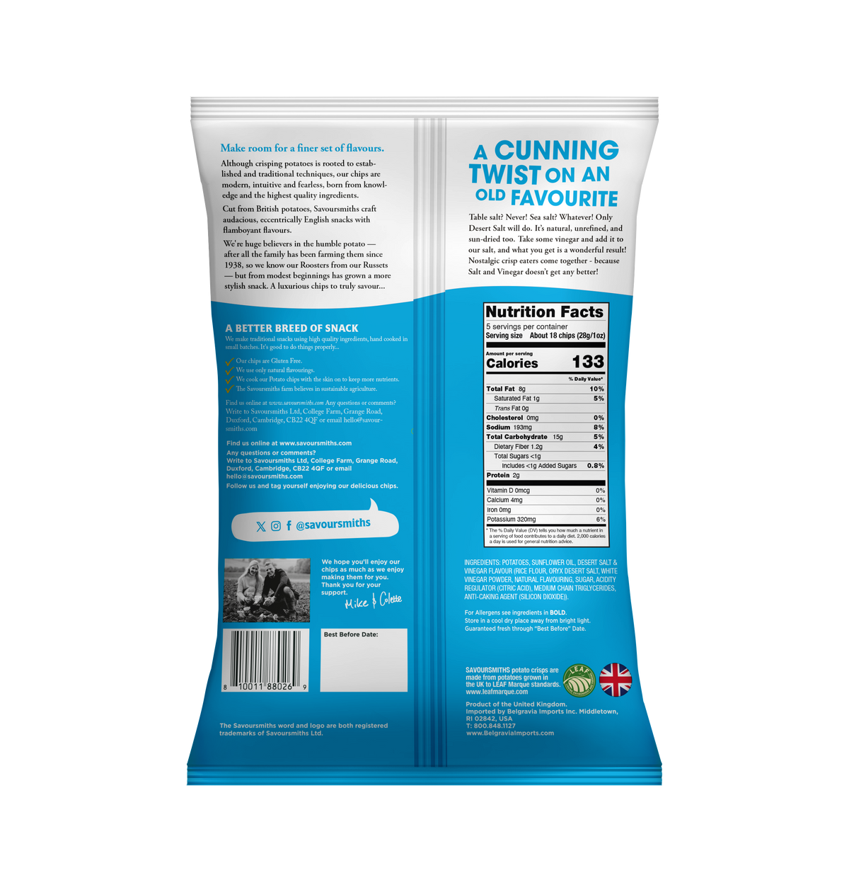 Savoursmiths Desert Salt & Vinegar Potato Chips 150g